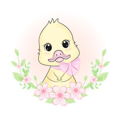 Cute Little Duck and Bouquet