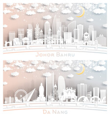 Obraz premium Da Nang Vietnam and Johor Bahru Malaysia City Skyline Set.
