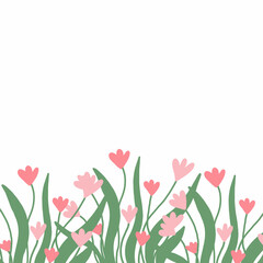 Vector illustration of a frame made of pink flowers. Spring frame of flowers with place for text.