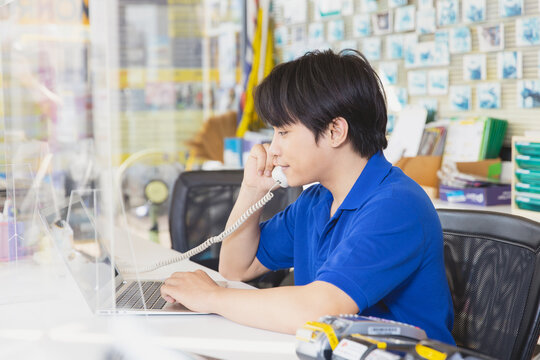 Sale Shop Reception Staff On Phone Call With Customer Support For Hot Line Contact