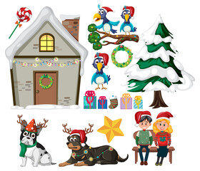 Christmas set with tree and decorations