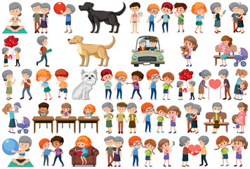 Set of different activities people in cartoon style