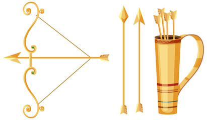 Set of golden bow and arrows