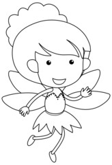Cute fairy doodle outline for colouring
