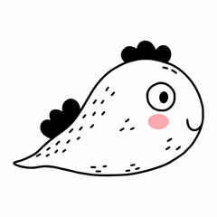 Cute monster snail. Vector doodle illustration.  Contour drawing for baby. Coloring book.