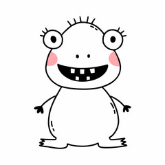 Cute monster with smile. Funny frog. Vector doodle illustration for child.