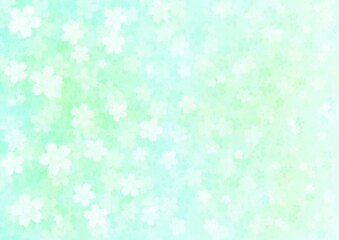 一面に花が咲く緑色の背景イラスト