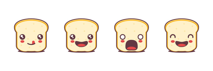 cute bread cartoon mascot, with different facial expressions