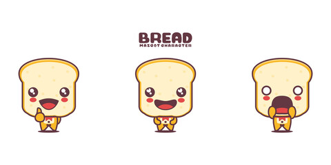 cute bread cartoon mascot, with different expressions