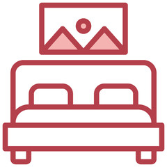 DOUBLE BED red line icon,linear,outline,graphic,illustration