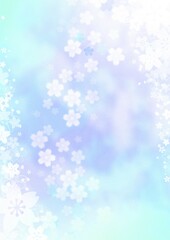 Fototapeta premium 一面に花が咲く水色の背景イラスト