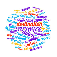 Illustration Voyages en nuage de mots avec un fond transparent