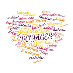 Illustration Voyages en nuage de mots avec un fond transparent