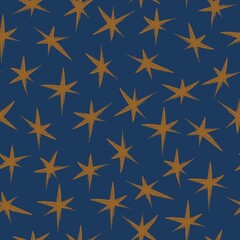 Stars Texture. Abstract Seamless Pattern with Yellow Stars on Blue Background. Vector EPS 10