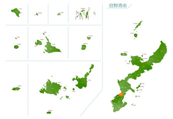 水彩風の地図　沖縄県　宜野湾市