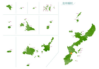 水彩風の地図　沖縄県　北中城村