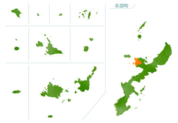 水彩風の地図　沖縄県　本部町