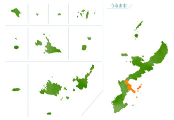 水彩風の地図　沖縄県　うるま市