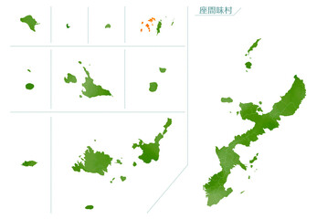 水彩風の地図　沖縄県　座間味村