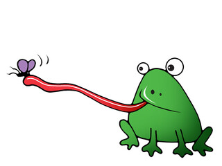 Illustration of a frog catching an insect