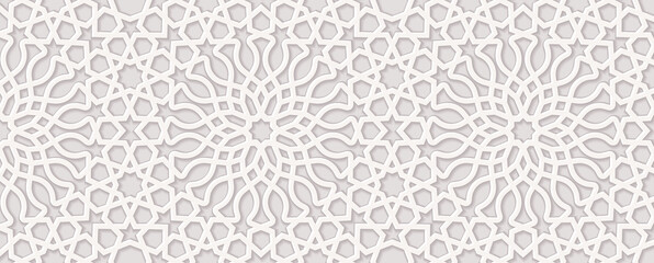 Background with 3d pattern in islamic ornament vector style. Ramadan round pattern elements. persian motif style. Geometric circular ornamental for your design.