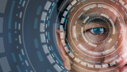 Human being futuristic vision, vision and control and protection of persons, control and security in the accesses.Concept of: DNA system, scientific technology and science, digital concept.