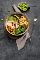 Budha bowl on dark background.