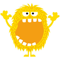 Lustiges, flaches, gelbes Monster Zitrone mit offenem Maul für Text