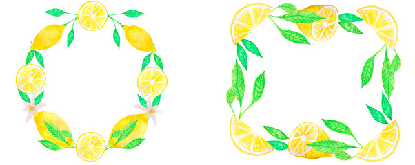 Bright watercolor weath frame juicy lemons handmade