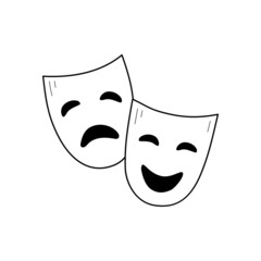 Theater drama mask outline icon. Actor face mask isolated line drawing element. Vector illustration