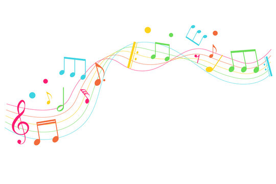 虹色の五線譜のフレームイラスト　背景イラスト　音符、休符、音楽記号のイラスト