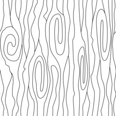 Seamless vector pattern of wooden texture. Abstract waves, lines and ellipses on a surface of a board. Black and white seamless background with texture of timber.