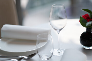 empty glass of water on the table with blur background