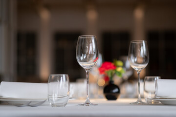 empty glass of water on the table with blur background