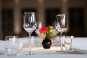 empty glass of water on the table with blur background