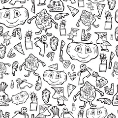 Black and white liner pattern, funny and fantasy doodles, for kids on a white background for your design and textile