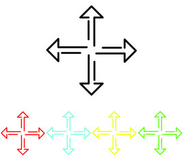 Four arrows point out from the center. Outward directions icon. Symbol arrows vector.Set elements in colored icons. Vector ilustration on white background