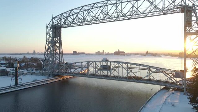 Winter sunset at Canal Park bridge, Duluth, Minnesota