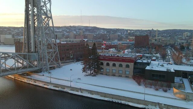 Winter afternoon at Duluth, city in Minnesota snow