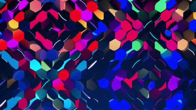 Abstract Hexagon Geometric Surface Mosaic colorful pattern with vivid colors motion graphics. Seamless loop 4K UHD FullHD. Trendy hexagon surface pattern honeycomb animation background texture.