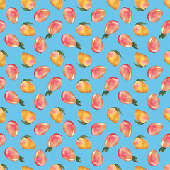 Watercolor mango fruit seamless pattern
