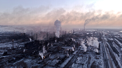 Industrial city top view from an unmanned aerial vehicle. 