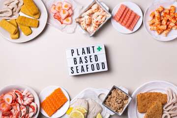 Vegan Plant based fish and seafood, food reducing carbon footprint