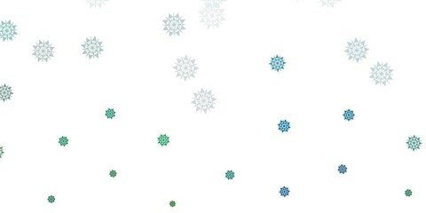 Fototapeta na wymiar Light green vector texture with bright snowflakes.