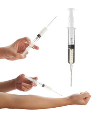 Doctor holding vaccine on white background