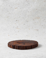wooden podium for product display on paper background