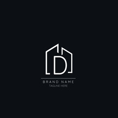 Abstract D initial letter icon logo incorporated with a building