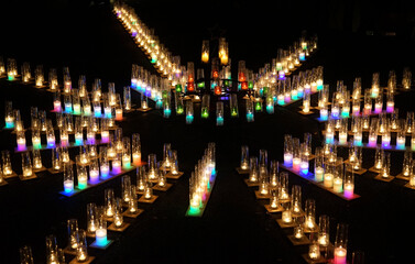 Colorful candlelight on the ground during the Christmas season