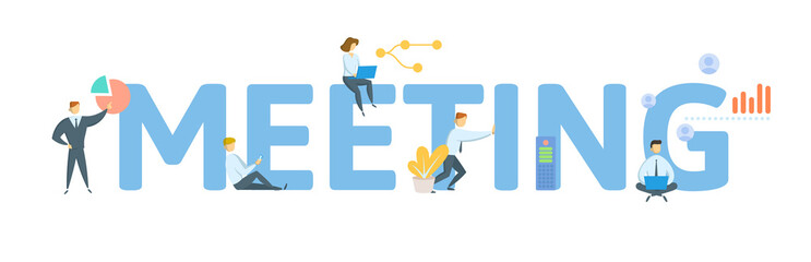 Meeting. Concept with keyword, people and icons. Flat vector illustration. Isolated on white.