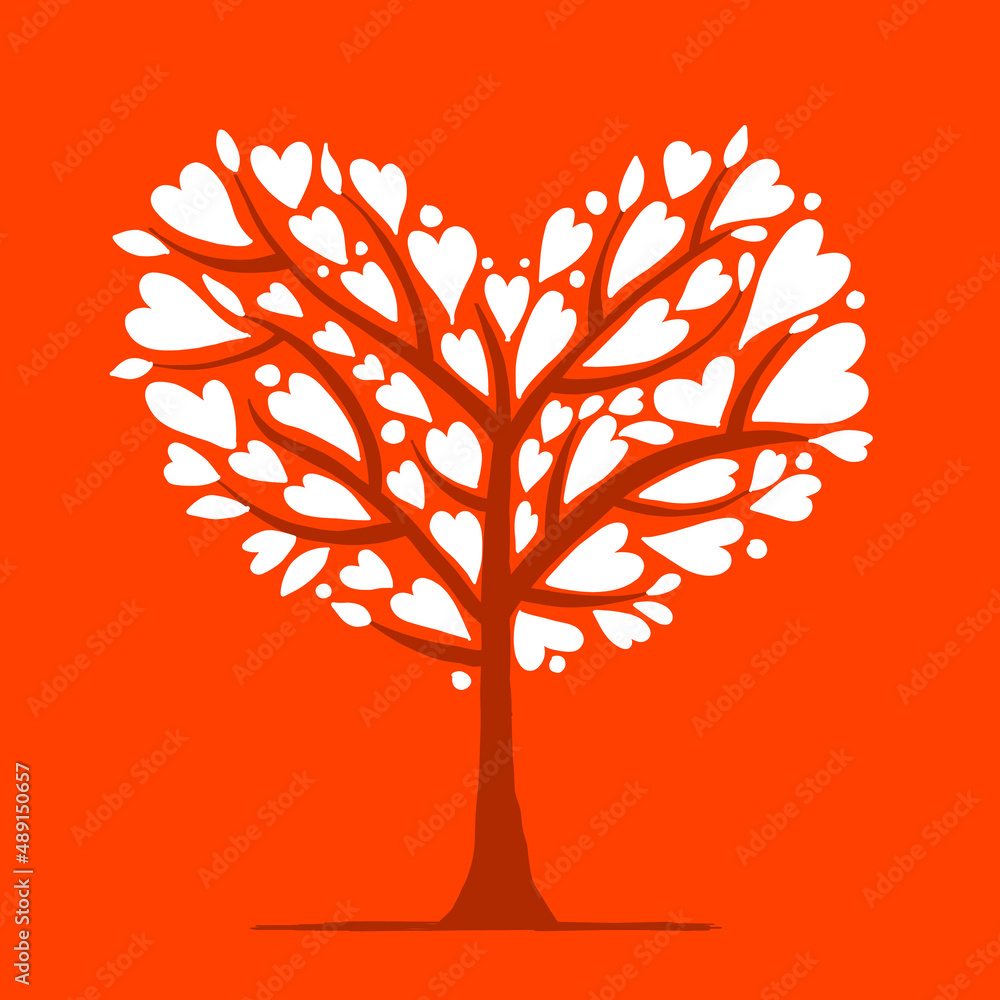 Sticker Valentine tree, love concept. Heart shape for your design